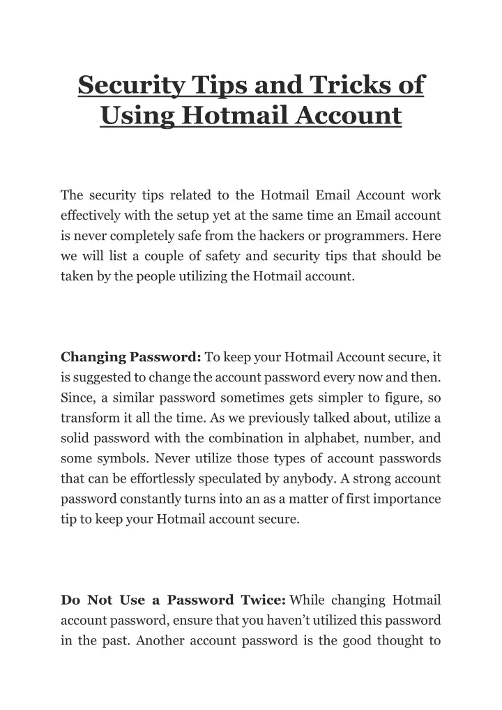 security tips and tricks of using hotmail account