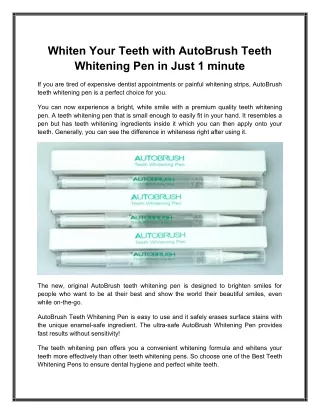 Whiten Your Teeth with AutoBrush Teeth Whitening Pen in Just 1 minute