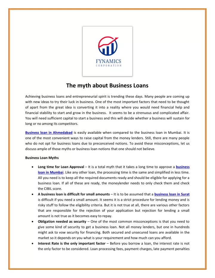 the myth about business loans