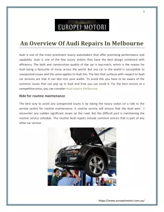 An Overview Of Audi Repairs In Melbourne