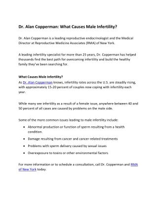 Dr. Alan Copperman: What Causes Male Infertility?