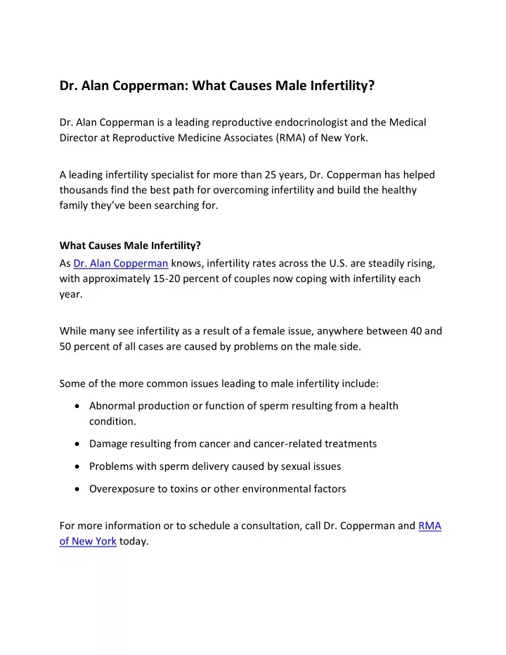 dr alan copperman what causes male infertility