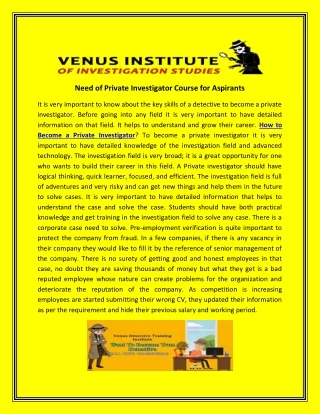 need of private investigator course for aspirants