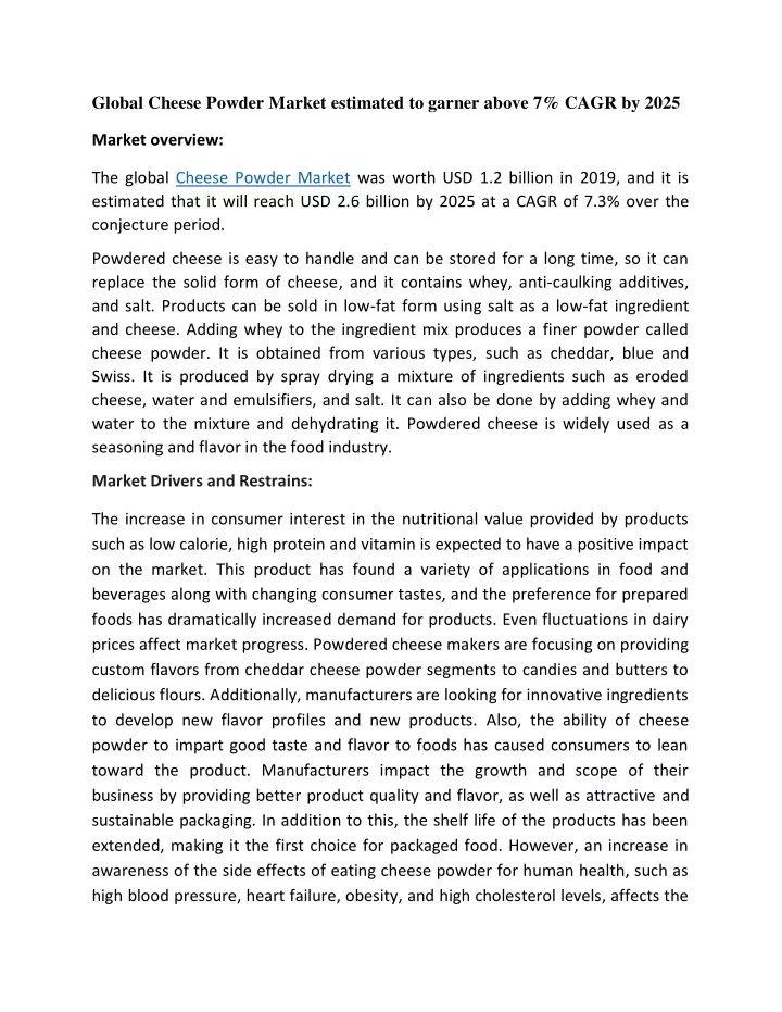 global cheese powder market estimated to garner