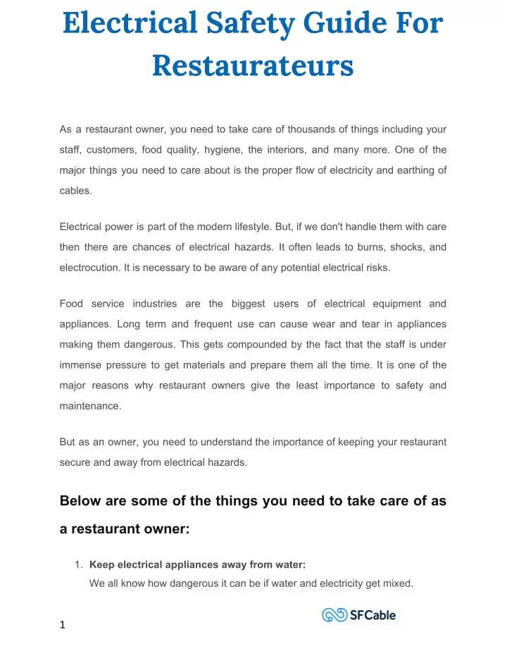 electrical safety guide for restaurateurs