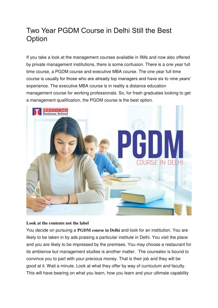 two year pgdm course in delhi still the best