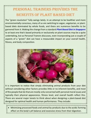 Personal Trainers Provides The Benefits Of Plant Based Diet