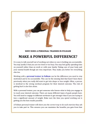Personal Trainer in Fulham make a Powerful Difference