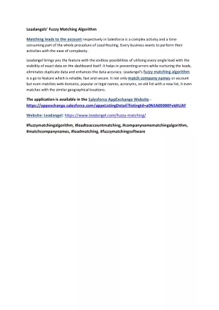 leadangels fuzzy matching algorithm