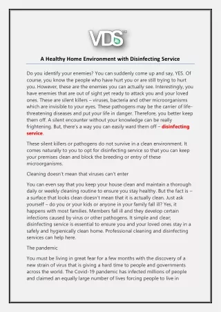 a healthy home environment with disinfecting