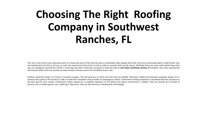 choosing the right roofing company in southwest ranches fl