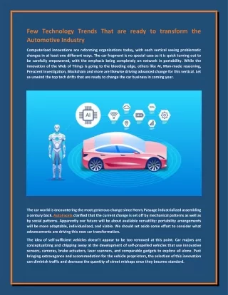 Few Technology Trends That are ready to transform the Automotive Industry