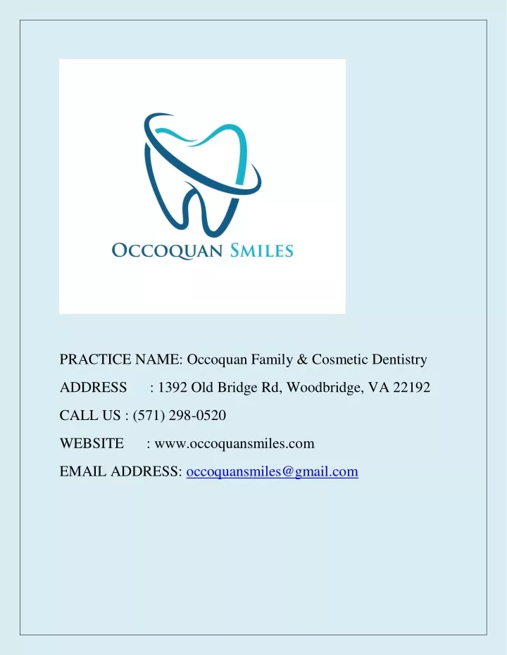 practice name occoquan family cosmetic dentistry
