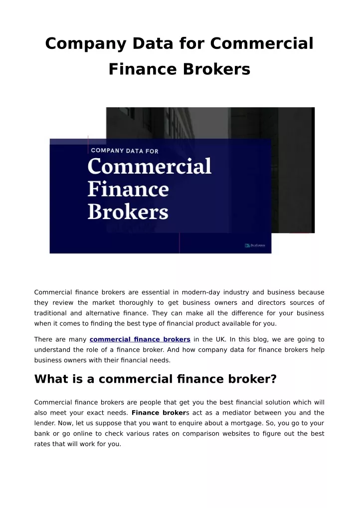 company data for commercial finance brokers