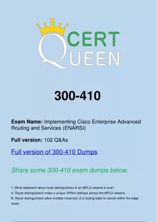 Cisco 300-410 ENARSI Exam Questions and Answers