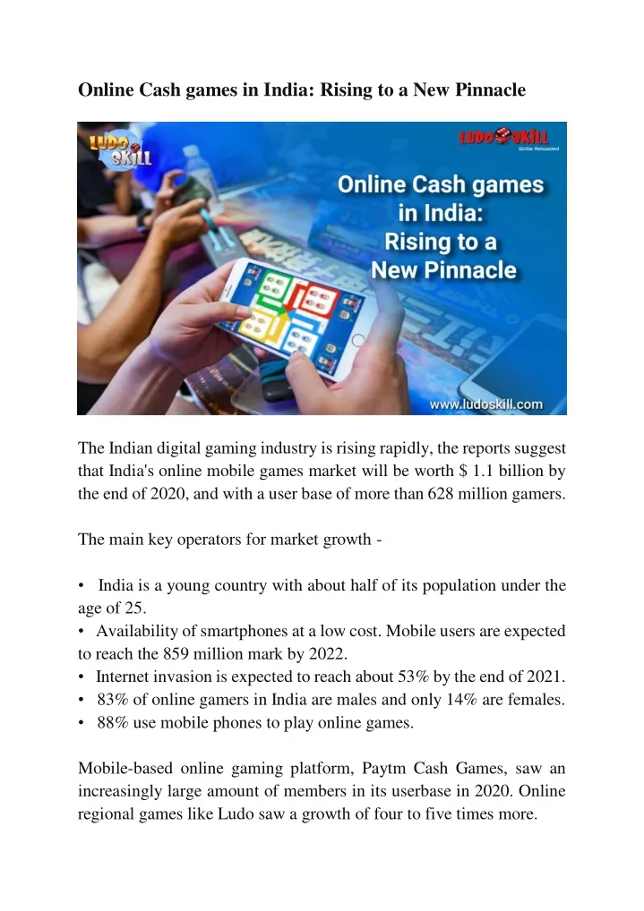 online cash games in india rising
