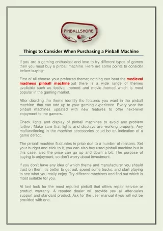 things to consider when purchasing a pinball