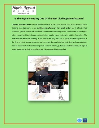 Is The Hujoin Company One Of The Best Clothing Manufacturers?