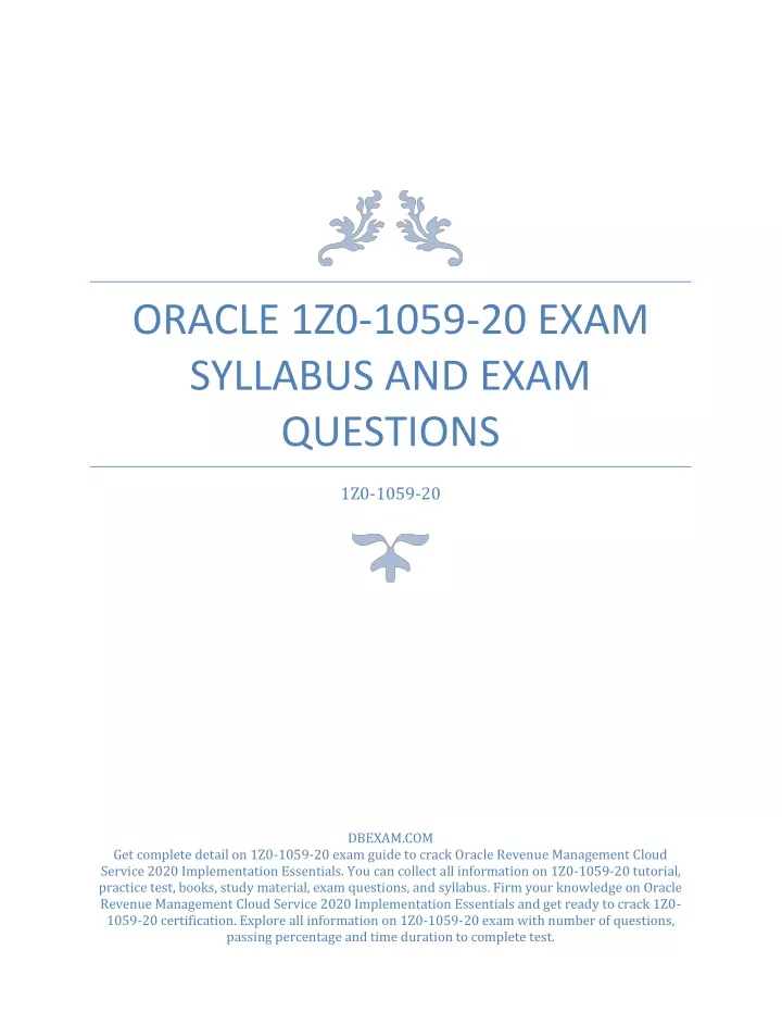 oracle 1z0 1059 20 exam syllabus and exam