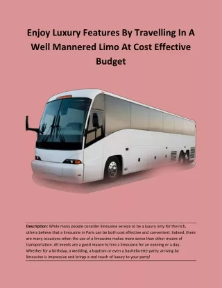Luxury Limo At Cost Effective Budget