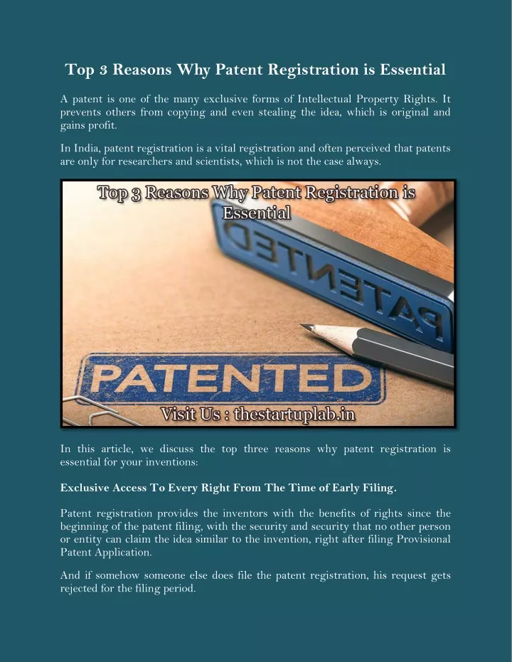 top 3 reasons why patent registration is essential