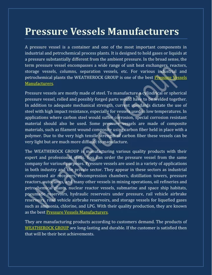 pressure vessels manufacturers