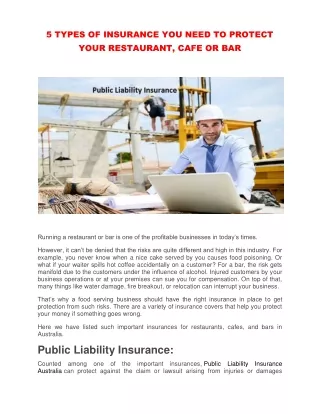 5 TYPES OF INSURANCE YOU NEED TO PROTECT YOUR RESTAURANT, CAFE OR BAR