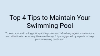 Top 4 tips to maintain your swimming pool