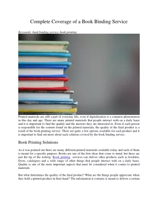 complete coverage of a book binding service