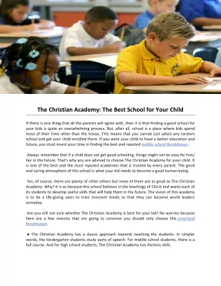 The Christian Academy- The Best School for Your Child