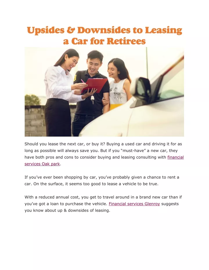 upsides downsides to leasing a car for retirees