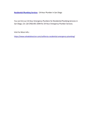 residential plumbing services 24 hour plumber