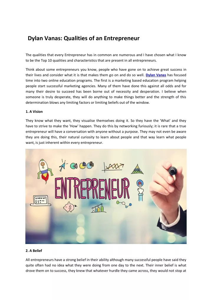 dylan vanas qualities of an entrepreneur