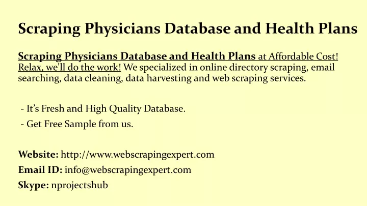 scraping physicians database and health plans