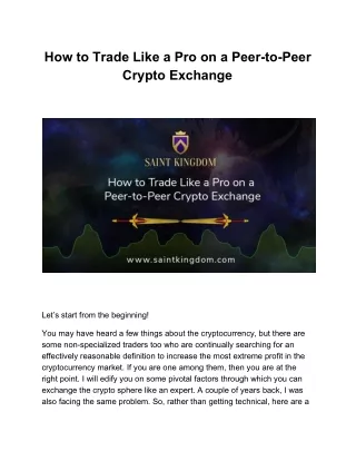 How to Trade Like a Pro on a Peer-to-Peer Crypto Exchange