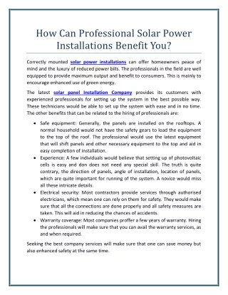 How Can Professional Solar Power Installations Benefit You?