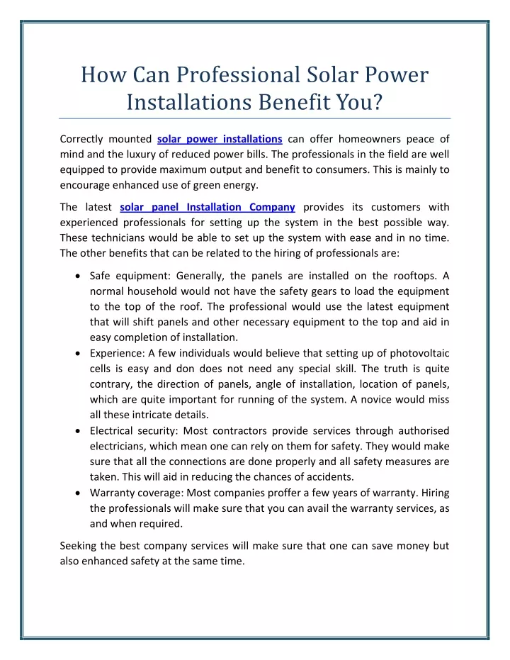 how can professional solar power installations