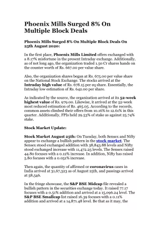 phoenix mills surged 8 on multiple block deals