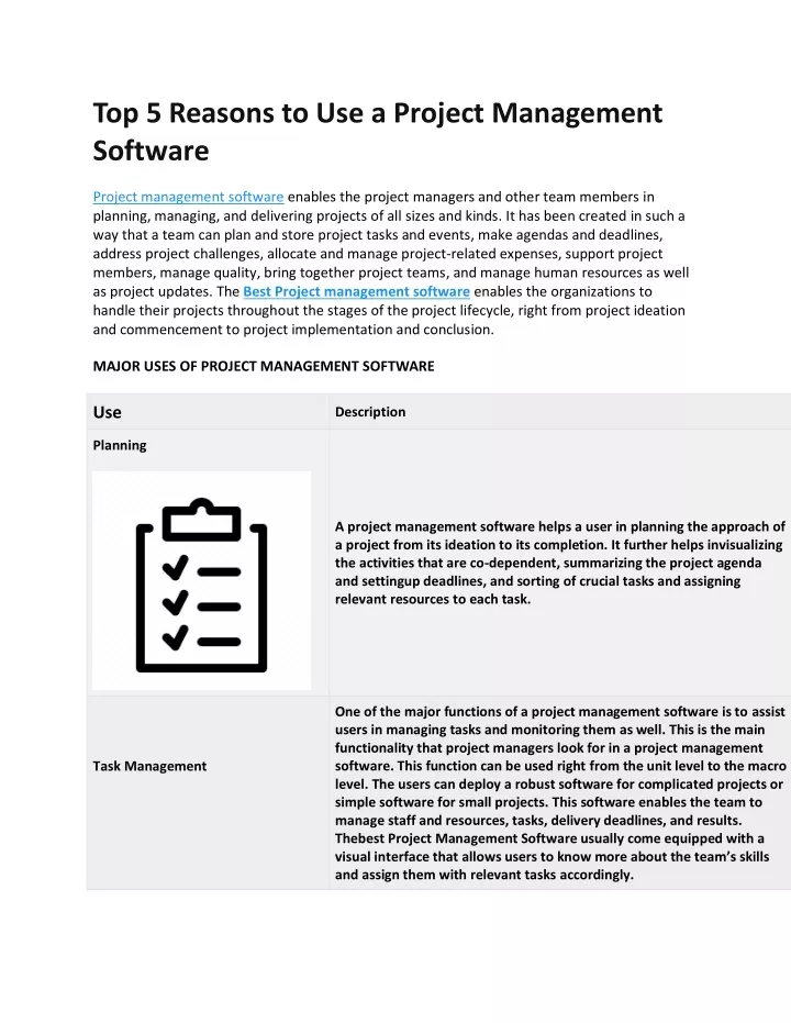 top 5 reasons to use a project management software