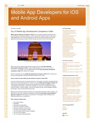 Top 10 Mobile App Development Companies in Delhi India