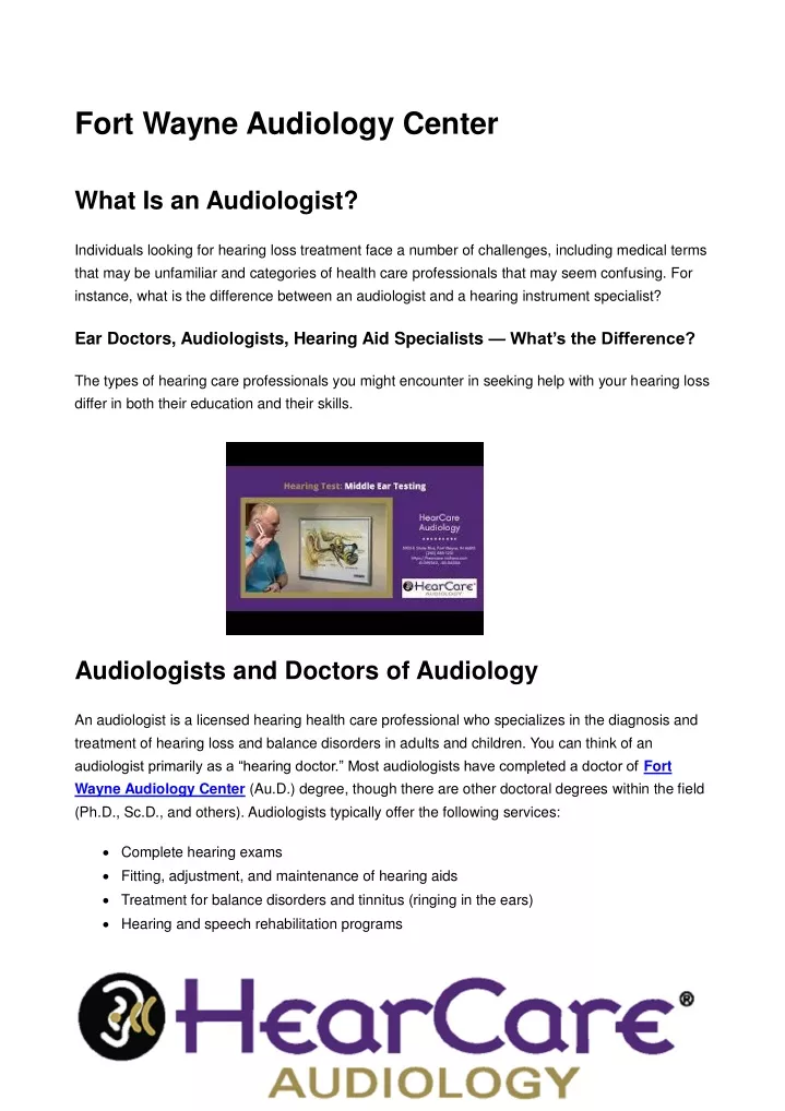 fort wayne audiology center