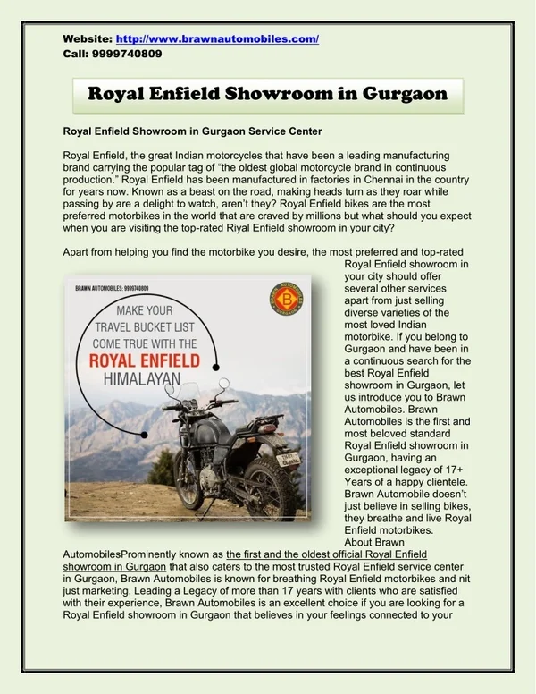 Royal Enfield Showroom in Gurgaon | Royal Enfield Service Center