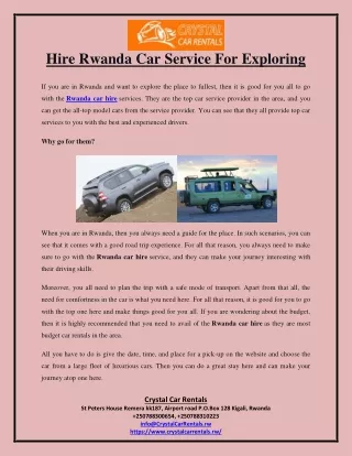 Hire Rwanda Car Service For Exploring