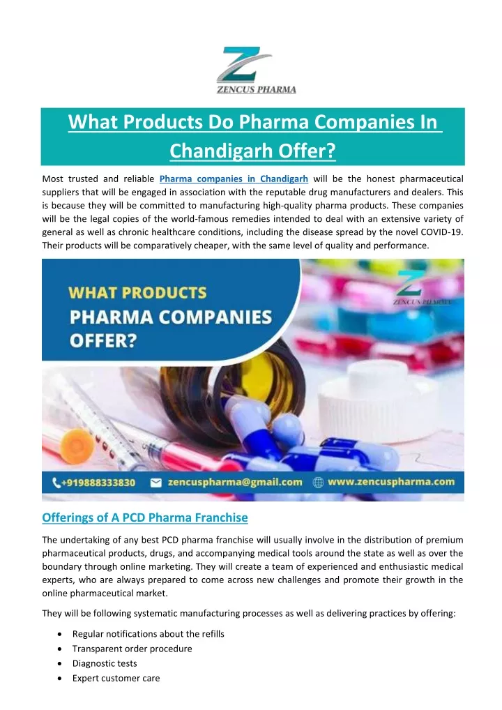 what products do pharma companies in chandigarh