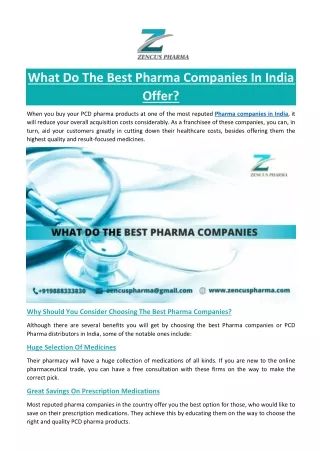 What Do The Best Pharma Companies In India Offer?