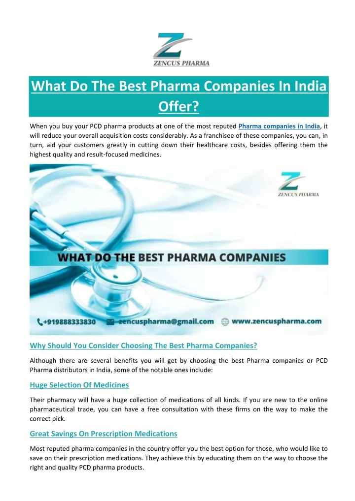what do the best pharma companies in india offer