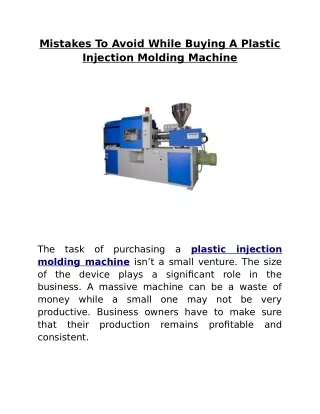 Mistakes To Avoid While Buying A Plastic Injection Molding Machine