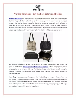 Printing Handbags – Get the Best Colors and Designs