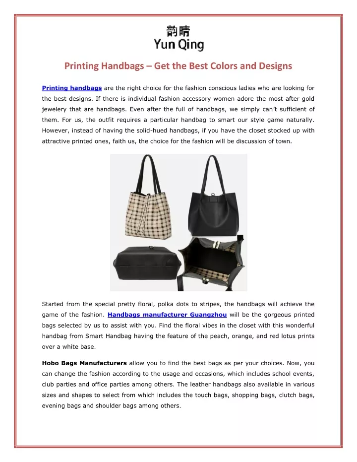 printing handbags get the best colors and designs