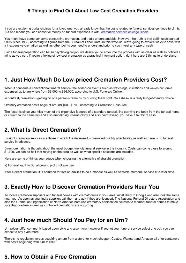 5 things to find out about low cost cremation
